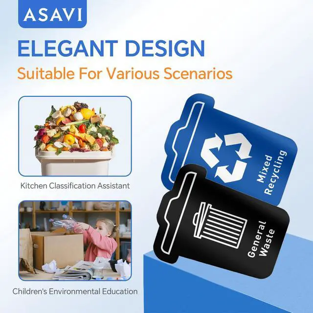 Alt view image 5 of 7 - Trash Sorting Stickers (6-Pack) 6x4.8 Waterproof Vinyl Waste Labels with Strong Adhesive, Durable Outdoor/Indoor Use, Icon-Based Design for Home, Office, Commercial Bins (Bucket-Shaped)