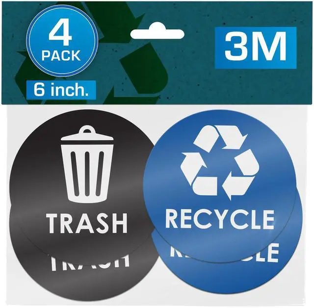 Main image of Recycle Stickers for Trash Bins - 6"x6" Round Decals, 4 Pack Set - Recycling Sticker for Trash Can - UV-Resistant Waste Management for Indoor, Outdoor, Kitchen, Office, and Public Spaces
