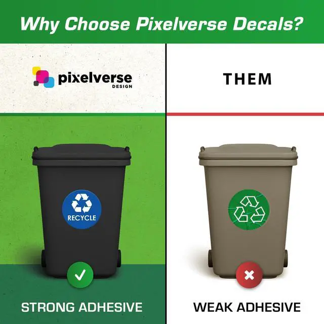 Alt view image 2 of 7 - Recycle Stickers for Trash Bins - 6"x6" Round Decals, 4 Pack Set - Recycling Sticker for Trash Can - UV-Resistant Waste Management for Indoor, Outdoor, Kitchen, Office, and Public Spaces