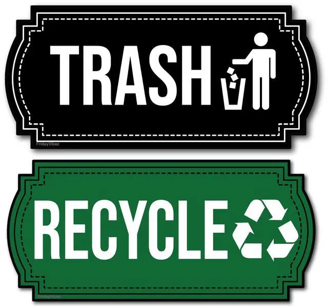 Main image of Recycle and Trash Magnets for Kitchen Cans and Recycling Bins, Dual Trash and Recycle Magnet for Garbage Can Logo Symbol, 2 Magnetic Sticker Adhesives, 6.5x3 Inch Design Home Outdoor Waste (Green)