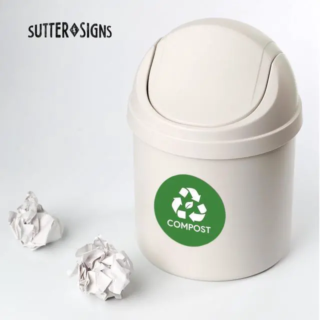 Alt view image 5 of 6 - 6pk Trash Compost Recycle Stickers for Trash Bins | 4" Weatherproof Waste Management Label Sign Decals for Garbage Cans, Yard Waste, and Recycling Bins