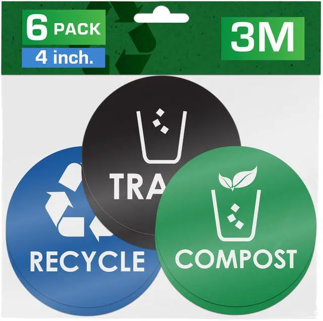 Main image of Trash Recycle Compost Stickers - 4x4 Round Decals, 6 Pack Set - Easy to Apply, UV-Resistant for Effective Indoor & Outdoor Waste Management in Kitchens, Offices, and Public Spaces