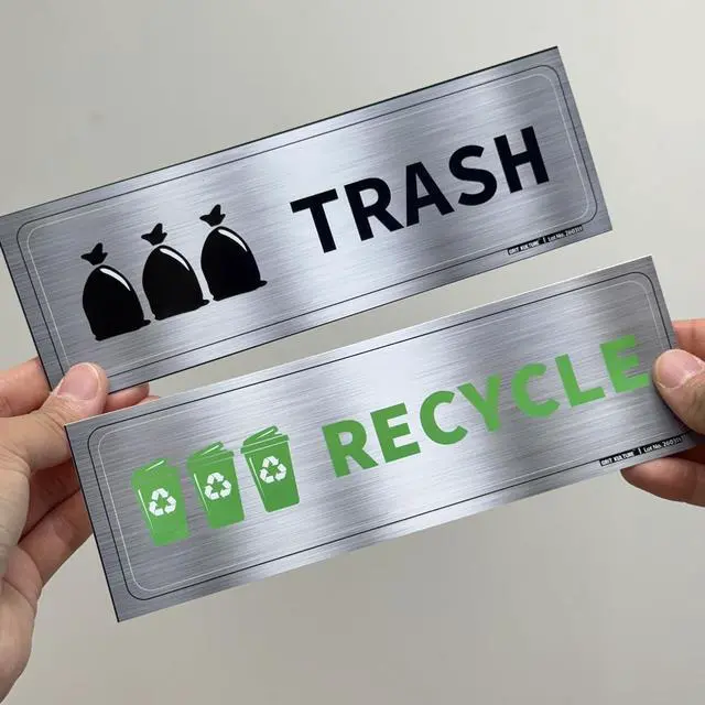 Alt view image 5 of 7 - Premium Removable Trash & Recycling Stickers for Bins 2 Pack Metallic Look Printed Labels (Not Real Metal) Clear Waste Sorting Decals for Kitchen