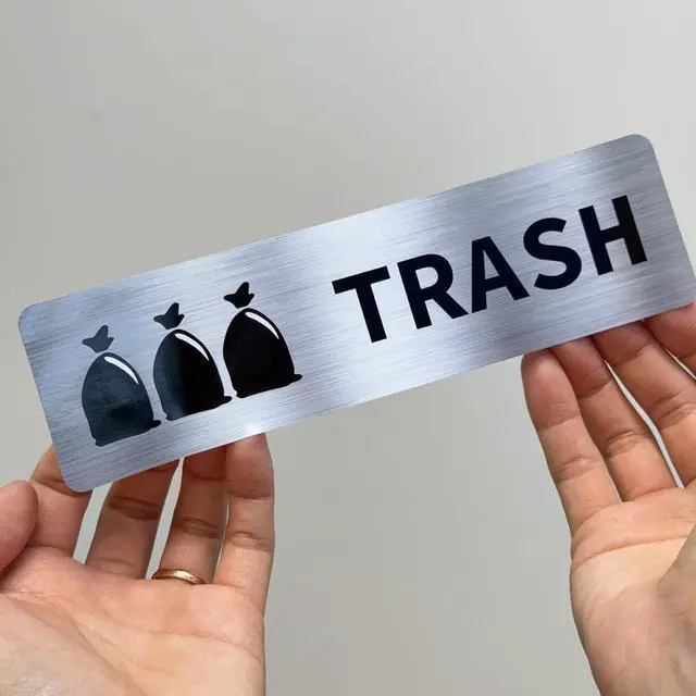 Alt view image 7 of 7 - Premium Removable Trash & Recycling Stickers for Bins 2 Pack Metallic Look Printed Labels (Not Real Metal) Clear Waste Sorting Decals for Kitchen