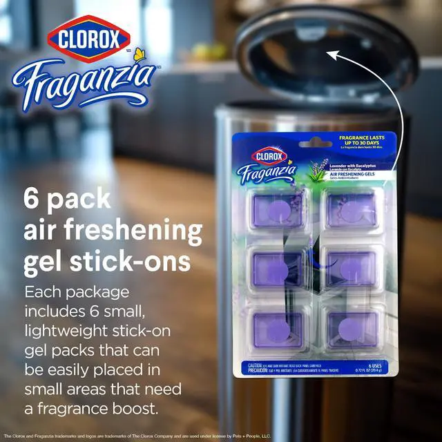 Alt view image 3 of 6 - Fraganzia Stick-On Gel Fresheners Lavender with Eucalyptus Trash Can Deodorizer Up to 30 Days Scent Odor Absorber Kitchen Bathroom Closet No Plug or Batteries, 0.12 FL OZ, 6 Count