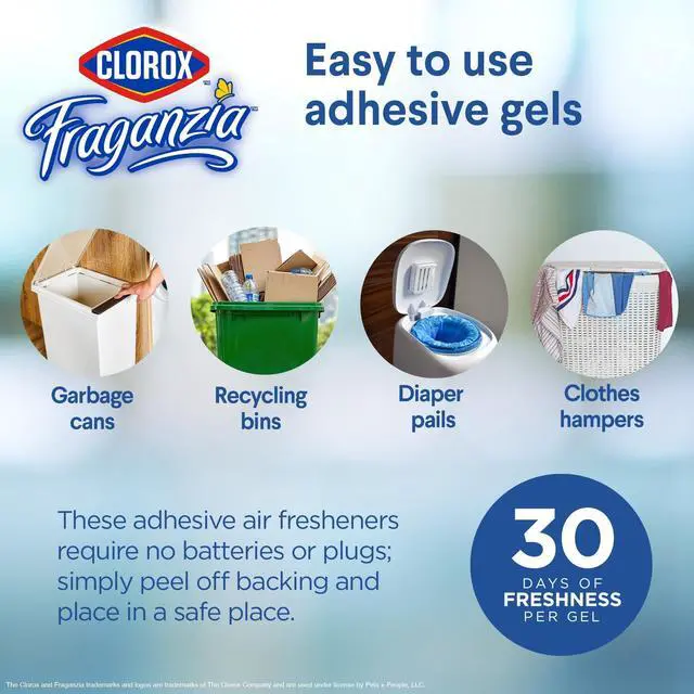Alt view image 4 of 6 - Fraganzia Stick-On Gel Fresheners Lavender with Eucalyptus Trash Can Deodorizer Up to 30 Days Scent Odor Absorber Kitchen Bathroom Closet No Plug or Batteries, 0.12 FL OZ, 6 Count