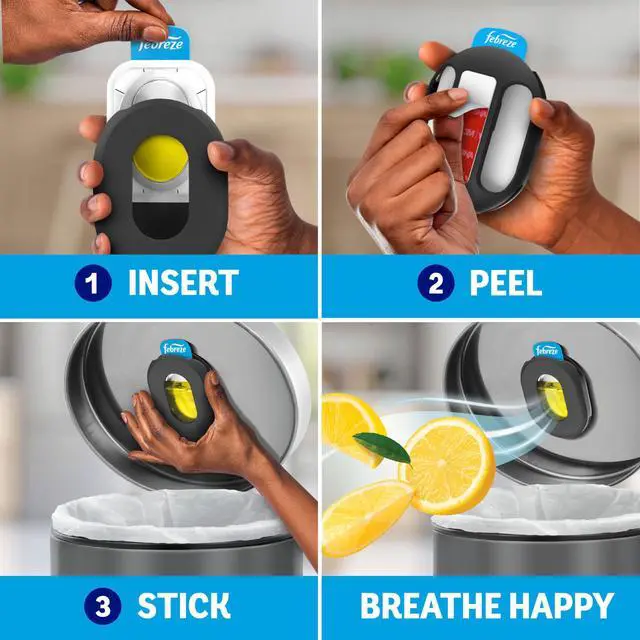 Alt view image 7 of 7 - Trash Odor Fighter, Trash Can Air Freshener, Stick-On Deodorizer for Garbage Cans, Diaper Pails, Works with Scented Trash Bags, Fresh Lemon Scent, 4 Refills (Holder Sold Separately)