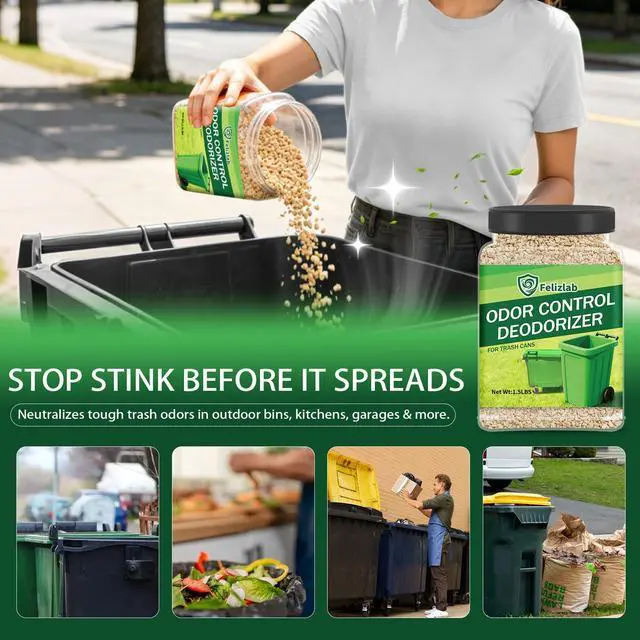 Alt view image 5 of 7 - 1.49 lbs Outdoor Trash Can Deodorizer, Heavy Duty Garbage Can Odor Eliminator & Moisture Absorber for Outdoor Trash Cans, Recycling Bins & Waste Containers, Long Lasting Odor Control
