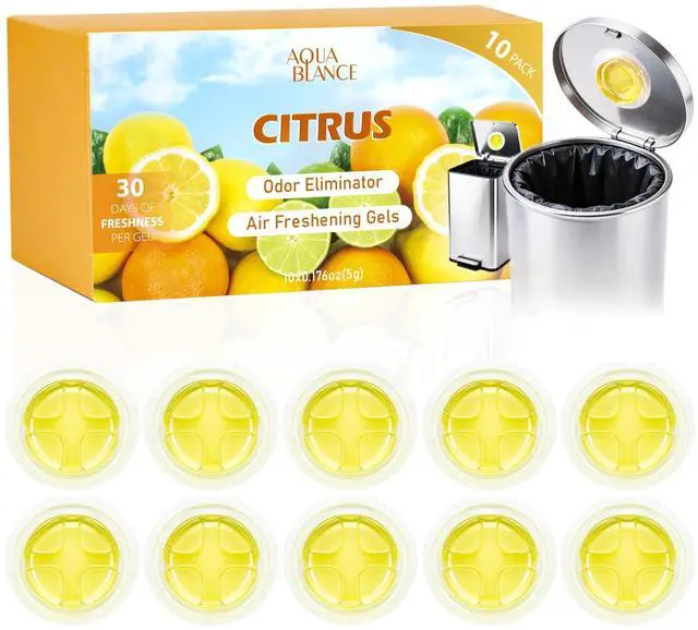Main image of 10 Pack Trash Can Deodorizer, Citrus Scent Stick-On Gel Air Freshener Up to 30 Days, Long Lasting Odor Absorber for Kitchen Garbage Bin, Bathroom, Diaper Pail, Closet, Each 0.176 Oz