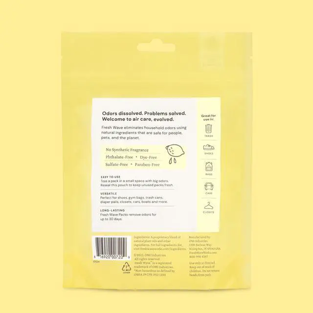 Alt view image 7 of 7 - Lemon Odor Eliminating & Deodorizing Packs | Bag of 6 | Safer Odor Relief for Small Spaces | Natural Plant-Based Odor Eliminator | Odor Absorbers for Home