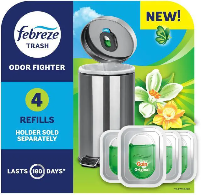 Main image of Trash Odor Fighter, Trash Can Air Freshener, Stick-On Deodorizer for Garbage Cans, Diaper Pails, Works with Scented Trash Bags, Gain Original Scent, 4 Refills (Holder Sold Separately)