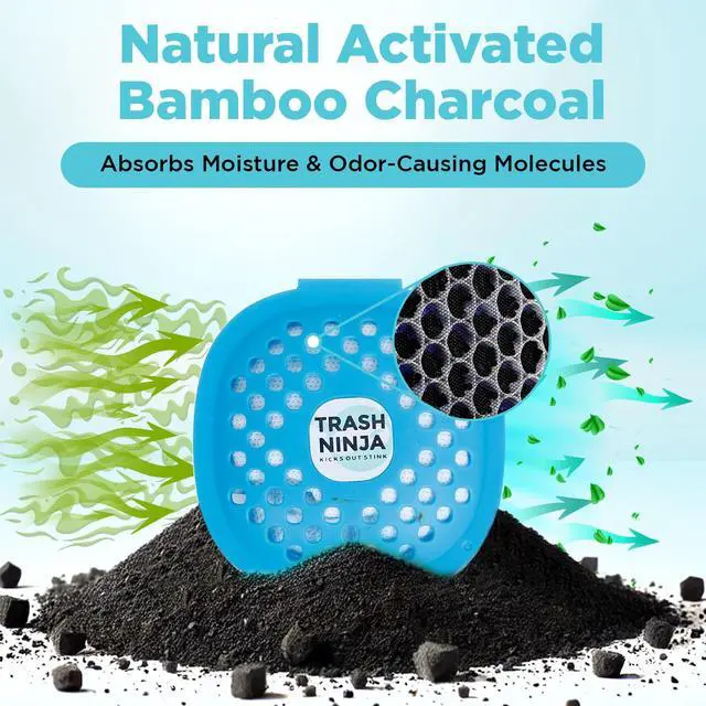 Alt view image 3 of 7 - Trash Can Deodorizer Stick-On Air Freshener with Activated Charcoal and Fresh Ocean Scent for Kitchen, Bathroom, Fridge, Dumpster, and Trash Compactor Smell Removal