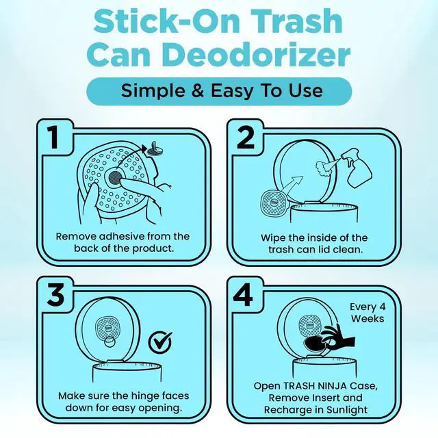Alt view image 6 of 7 - Trash Can Deodorizer Stick-On Air Freshener with Activated Charcoal and Fresh Ocean Scent for Kitchen, Bathroom, Fridge, Dumpster, and Trash Compactor Smell Removal