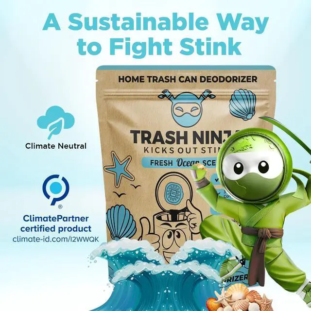 Alt view image 7 of 7 - Trash Can Deodorizer Stick-On Air Freshener with Activated Charcoal and Fresh Ocean Scent for Kitchen, Bathroom, Fridge, Dumpster, and Trash Compactor Smell Removal