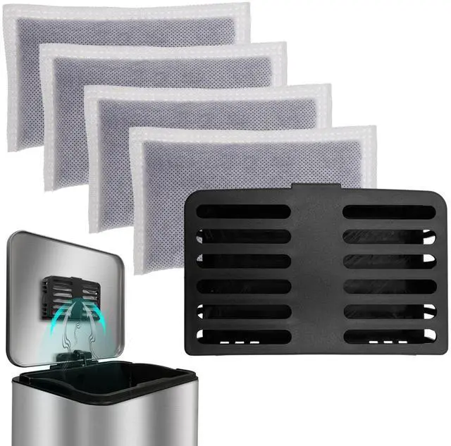 Main image of Activated Charcoal Odor Absorbing Filter Refill Deodorizer Compatible with iTouchless Trash Cans 8 Gallon and Larger (4 Large Filters+ 1 Compartment) (Black)