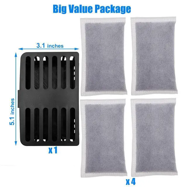 Alt view image 4 of 7 - Activated Charcoal Odor Absorbing Filter Refill Deodorizer Compatible with iTouchless Trash Cans 8 Gallon and Larger (4 Large Filters+ 1 Compartment) (Black)