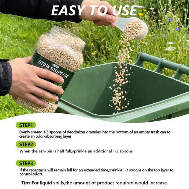 Alt view image 3 of 7 - Outdoor Trash Can Deodorizer Odor Eliminator,Garbage Disposal Cleaner and Deodorizer,Plant-Based Powerful Absorbing Granules for Trash Bins,Dumpster,Outdoor Waste and Garbage Cans,45 OZ