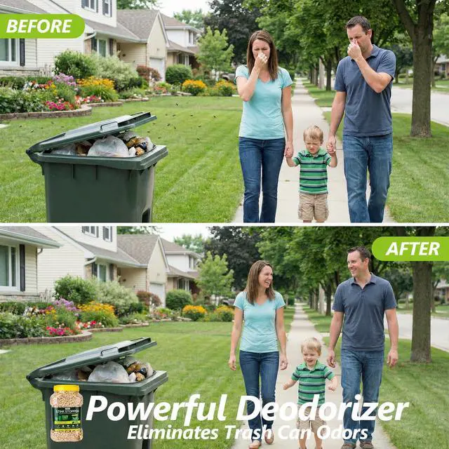 Alt view image 4 of 7 - Outdoor Trash Can Deodorizer Odor Eliminator,Garbage Disposal Cleaner and Deodorizer,Plant-Based Powerful Absorbing Granules for Trash Bins,Dumpster,Outdoor Waste and Garbage Cans,45 OZ