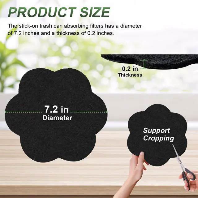 Alt view image 2 of 7 - 7.2 Inch Universal Trash Can Charcoal Filters Replacements, 12-Pack Flower Shape Stick-on Activated Charcoal, Absorbing Filters Purifying Deodorizer for Compost Bin Pail, Trash Cans, Recycle Bin