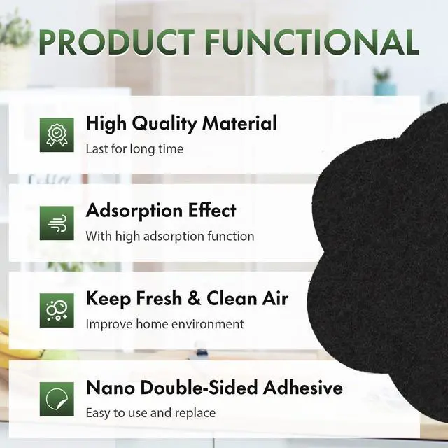 Alt view image 5 of 7 - 7.2 Inch Universal Trash Can Charcoal Filters Replacements, 12-Pack Flower Shape Stick-on Activated Charcoal, Absorbing Filters Purifying Deodorizer for Compost Bin Pail, Trash Cans, Recycle Bin