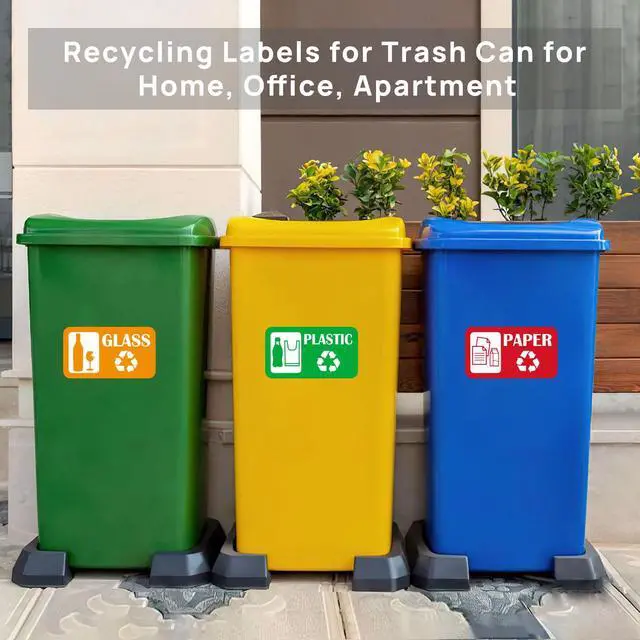 Alt view image 4 of 7 - 12Pack Recycling Stickers for Trash Cans,Paper Plastic Glass Cans Trash Sorting Stickers for Recycle Bins,Eco-Friendly Trash Can Recycle Signs Indoor & Outdoor Use(3"x5.7")