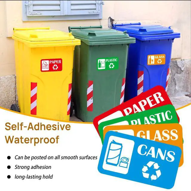 Alt view image 7 of 7 - 12Pack Recycling Stickers for Trash Cans,Paper Plastic Glass Cans Trash Sorting Stickers for Recycle Bins,Eco-Friendly Trash Can Recycle Signs Indoor & Outdoor Use(3"x5.7")