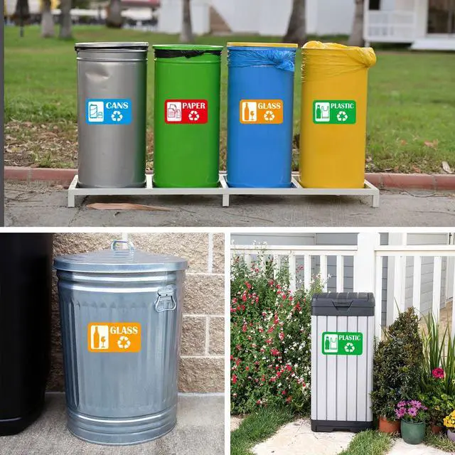 Alt view image 6 of 7 - 12Pack Recycling Stickers for Trash Cans,Paper Plastic Glass Cans Trash Sorting Stickers for Recycle Bins,Eco-Friendly Trash Can Recycle Signs Indoor & Outdoor Use(3"x5.7")