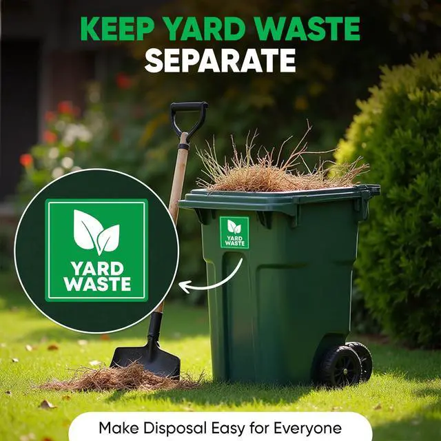 Alt view image 2 of 7 - 4 Pcs Yard Waste Only Sticker 3.5" by 3.5" Strong Adhesive, Durable, Weatherproof Yard Waste Sticker. Perfect Sticker for Yard Waste Can