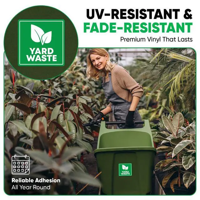 Alt view image 4 of 7 - 4 Pcs Yard Waste Only Sticker 3.5" by 3.5" Strong Adhesive, Durable, Weatherproof Yard Waste Sticker. Perfect Sticker for Yard Waste Can