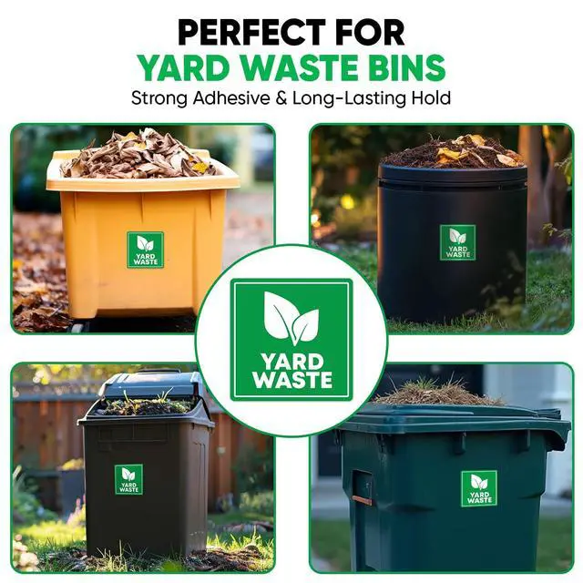Alt view image 6 of 7 - 4 Pcs Yard Waste Only Sticker 3.5" by 3.5" Strong Adhesive, Durable, Weatherproof Yard Waste Sticker. Perfect Sticker for Yard Waste Can