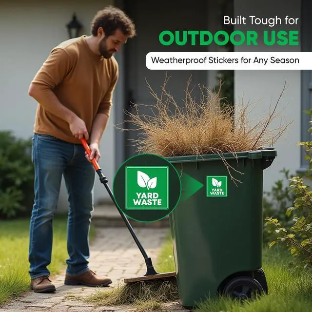 Alt view image 7 of 7 - 4 Pcs Yard Waste Only Sticker 3.5" by 3.5" Strong Adhesive, Durable, Weatherproof Yard Waste Sticker. Perfect Sticker for Yard Waste Can