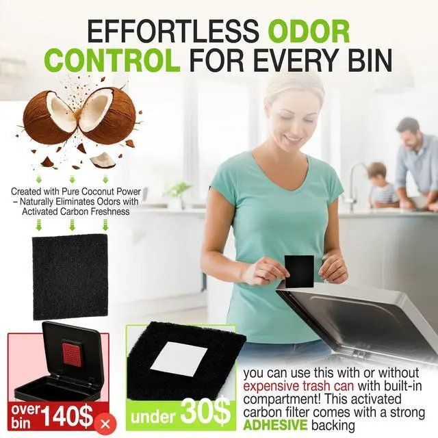 Alt view image 2 of 7 - Premium 12 Pack Activated Carbon 3 in 1 Garbage Can Odor Absorber Filters Coconut Charcoal Puck Deodorizer Step Replacements for Kitchen Trash On The Go Bag Air Freshener Pods Compatible Magic Small