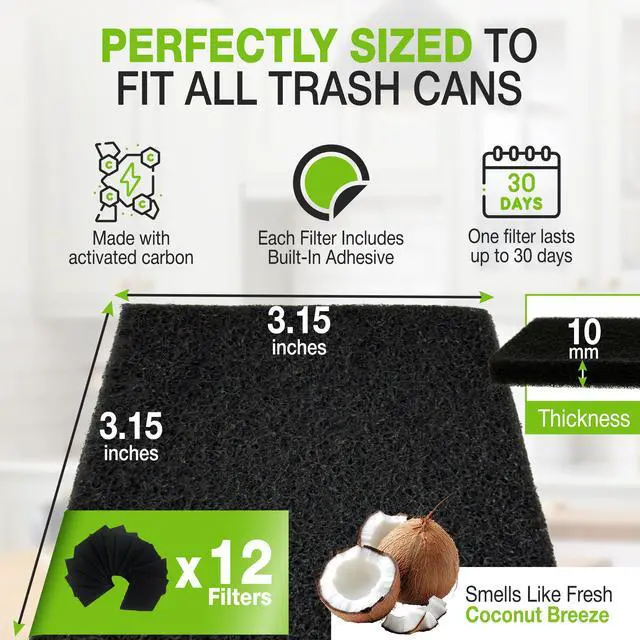 Alt view image 4 of 7 - Premium 12 Pack Activated Carbon 3 in 1 Garbage Can Odor Absorber Filters Coconut Charcoal Puck Deodorizer Step Replacements for Kitchen Trash On The Go Bag Air Freshener Pods Compatible Magic Small