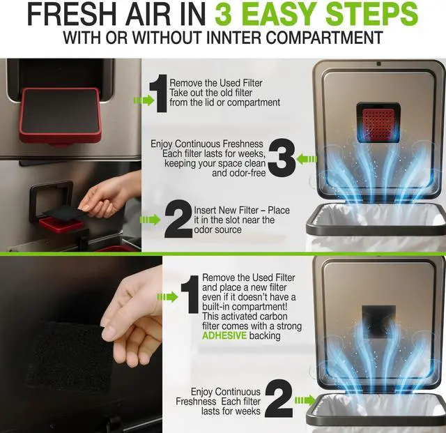 Alt view image 7 of 7 - Premium 12 Pack Activated Carbon 3 in 1 Garbage Can Odor Absorber Filters Coconut Charcoal Puck Deodorizer Step Replacements for Kitchen Trash On The Go Bag Air Freshener Pods Compatible Magic Small