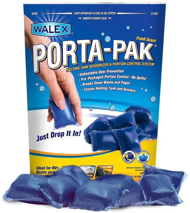 Main image of Porta-Pak Black Holding Tank Deodorizer & Portion Control System Drop-Ins - Rapid Breakdown of Waste & Paper, Odor Prevention, Cleans Tank & Sensors - Fresh Scent, 10-Pack