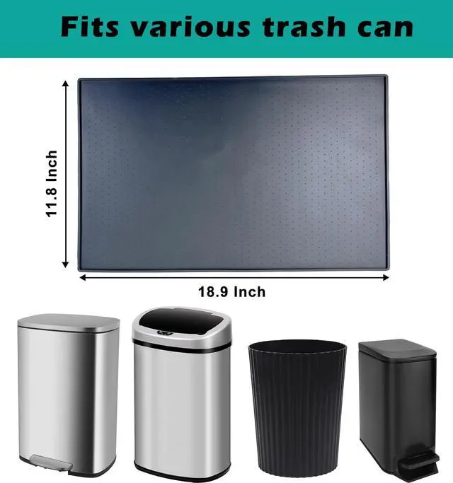 Alt view image 2 of 7 - Trash Can Mat, Waterproof Raised Edge Silicone Under Garbage Can Mat, 11.8" X18.9" Non-Slip Trash Can Pad for Kitchen Office Bedroom Reduce Floor Carpet Wall Scratches, Black