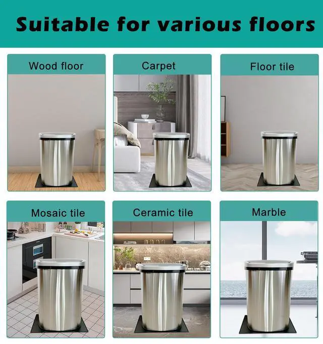 Alt view image 3 of 7 - Trash Can Mat, Waterproof Raised Edge Silicone Under Garbage Can Mat, 11.8" X18.9" Non-Slip Trash Can Pad for Kitchen Office Bedroom Reduce Floor Carpet Wall Scratches, Black
