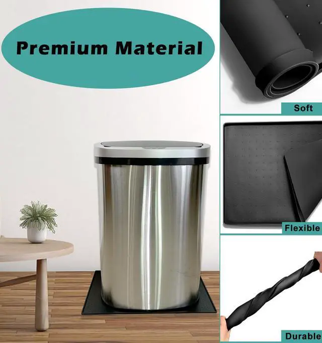 Alt view image 4 of 7 - Trash Can Mat, Waterproof Raised Edge Silicone Under Garbage Can Mat, 11.8" X18.9" Non-Slip Trash Can Pad for Kitchen Office Bedroom Reduce Floor Carpet Wall Scratches, Black
