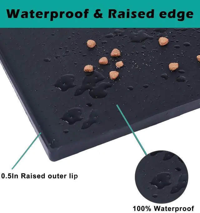 Alt view image 5 of 7 - Trash Can Mat, Waterproof Raised Edge Silicone Under Garbage Can Mat, 11.8" X18.9" Non-Slip Trash Can Pad for Kitchen Office Bedroom Reduce Floor Carpet Wall Scratches, Black