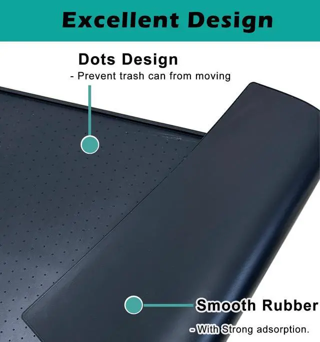 Alt view image 6 of 7 - Trash Can Mat, Waterproof Raised Edge Silicone Under Garbage Can Mat, 11.8" X18.9" Non-Slip Trash Can Pad for Kitchen Office Bedroom Reduce Floor Carpet Wall Scratches, Black