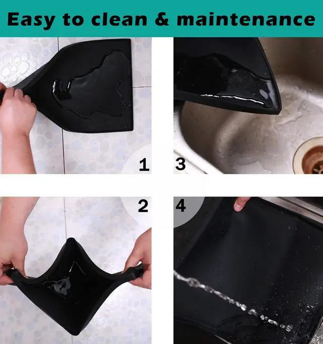 Alt view image 7 of 7 - Trash Can Mat, Waterproof Raised Edge Silicone Under Garbage Can Mat, 11.8" X18.9" Non-Slip Trash Can Pad for Kitchen Office Bedroom Reduce Floor Carpet Wall Scratches, Black