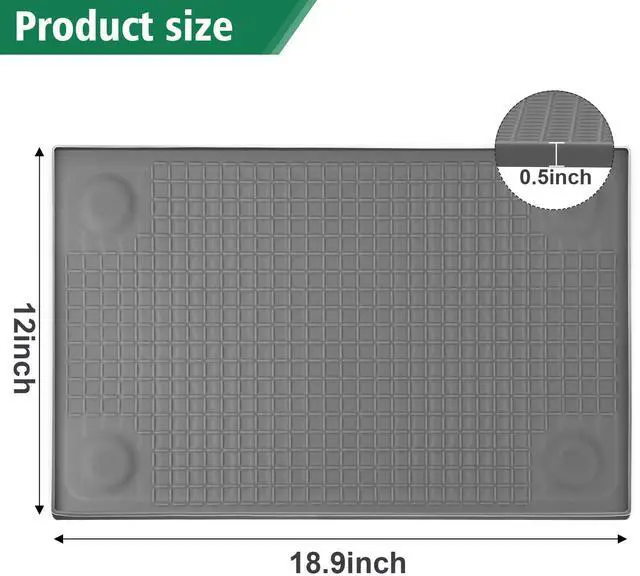 Alt view image 4 of 7 - Trash Can Mat, Silicone with Dual Non-Slip Texture, Bottom Suction Cups for Secure Placement on Smooth Surfaces, Raised Edges to prevent Spills,Suitable for Kitchen, Living Room, Bedroom