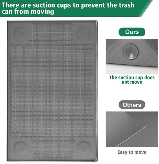 Alt view image 5 of 7 - Trash Can Mat, Silicone with Dual Non-Slip Texture, Bottom Suction Cups for Secure Placement on Smooth Surfaces, Raised Edges to prevent Spills,Suitable for Kitchen, Living Room, Bedroom