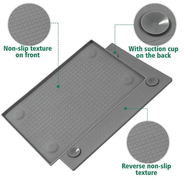 Alt view image 2 of 7 - Trash Can Mat, Silicone with Dual Non-Slip Texture, Bottom Suction Cups for Secure Placement on Smooth Surfaces, Raised Edges to prevent Spills,Suitable for Kitchen, Living Room, Bedroom