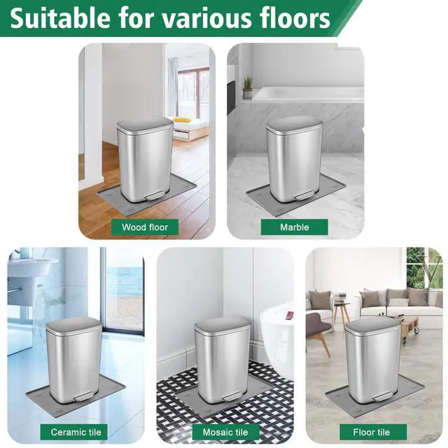 Alt view image 6 of 7 - Trash Can Mat, Silicone with Dual Non-Slip Texture, Bottom Suction Cups for Secure Placement on Smooth Surfaces, Raised Edges to prevent Spills,Suitable for Kitchen, Living Room, Bedroom