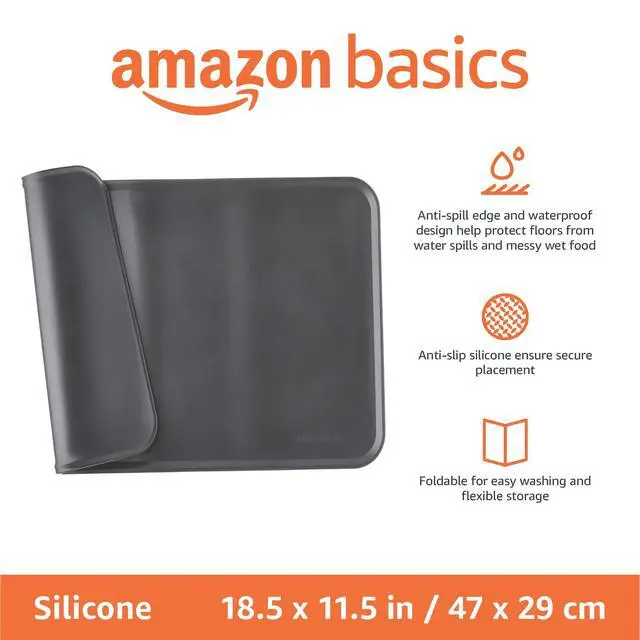 Alt view image 2 of 3 - Waterproof Non-Slip Silicone Pet Feeding Mat with Raised Edges for Food and Water Bowls, Easy to Clean Pet Placemat to Protect Floors, 18.5" x 11.5", Black
