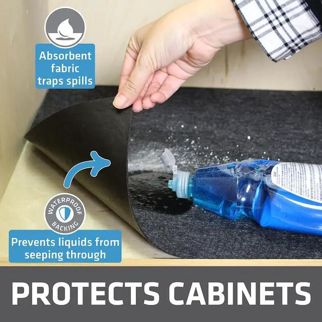 Alt view image 2 of 7 - Premium Under Sink Mat, Waterproof Cabinet Protection Mats for Kitchen & Bathroom, Absorbent Shelf Liners, Slip-Resistant, Non-Adhesive, Machine Washable (USA Made)(24x29)(Charcoal)