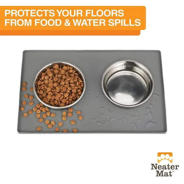 Alt view image 2 of 7 - Neater Mat Cat & Dog Food Mat, Waterproof & BPA-Free Silicone Placemat with Raised Edge for Under Food and Water Bowls, 19" x 12", Gunmetal Grey