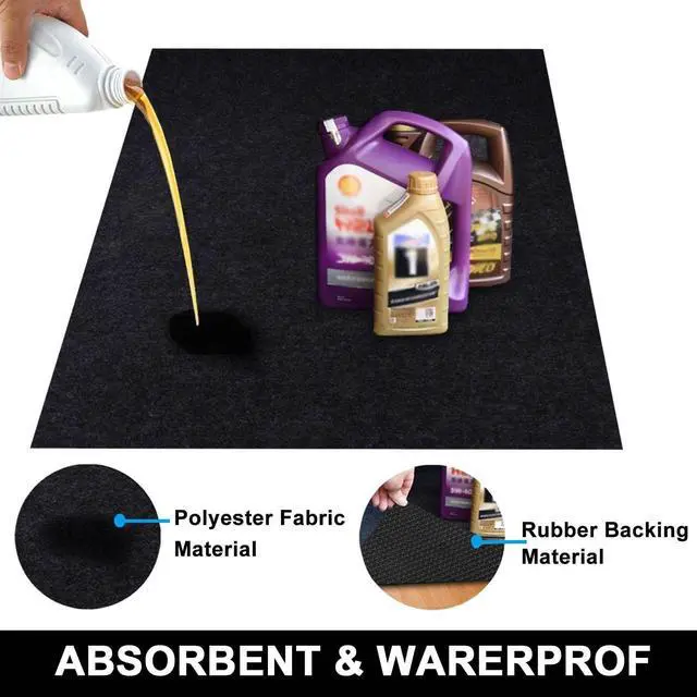 Alt view image 2 of 7 - Oil Spill Mat, 36 X 60 inches, Garage Floor Mat Under Car, Waterproof Backing Absorbent Pad Protects Floor, Durable, Reusable, Black