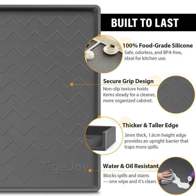 Alt view image 3 of 7 - 34" x 22" Under Sink Mats for Kitchen Waterproof, Leak-Proof Silicone Mat Sink Protector and Cabinet Liner, Kitchen Essentials Organizer and Storage, Boot or Shoe Tray, Pet Feeding Mat